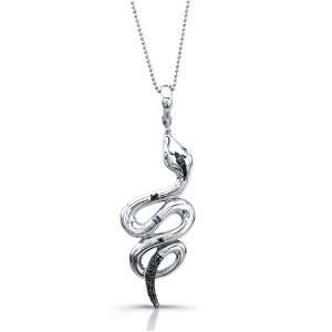   Sterling Silver Black Diamond Snake Pendant (1/8cttw), 18 Jewelry