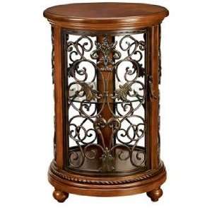  Florentine Round Wood And Iron Curio Cabinet