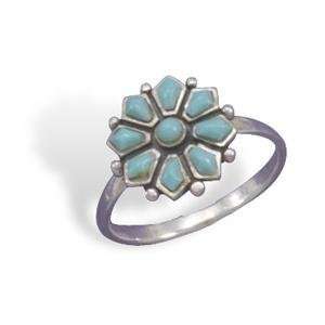  Turquoise Stone Flower Ring Sterling Silver, 6 Jewelry