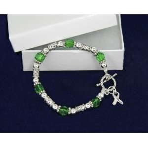 Green Ribbon Bracelet Green Beads w/ Silver Ribbon Charm (18 Bracelets 