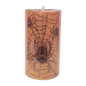    6 Inch Spiderweb Orange Flameless Pillar Candle