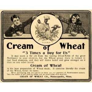 1900 Ad Cream Wheat Cereal Rasmus Chef Girl Boy Breakfast Spoons Bowls 