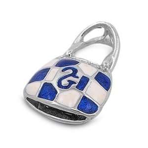  Sterling Silver Sporty Style Blue & White Bag Pendant 