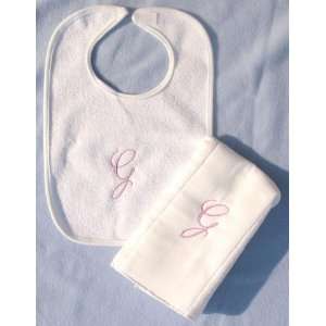  baby bib & burp cloth set (initial)
