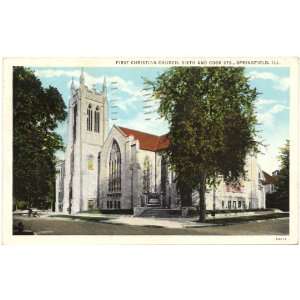 1940s Vintage Postcard   First Christian Church   Springfield Illinois