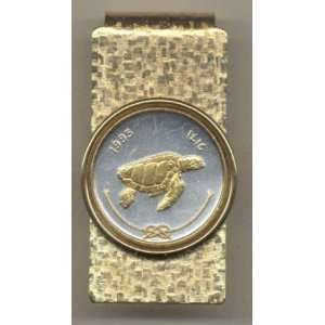 24k Gold on Sterling Silver World Coin Hinged Money Clip   Maldive Is 
