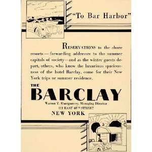 1931 Ad Barclay Luxurious Hotel Bar Harbor Vacation   Original Print 