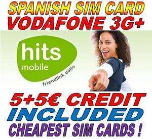 SPANISH HITS MOBILE 3G SIM CARD VODAFONE INTERNET SPAIN  