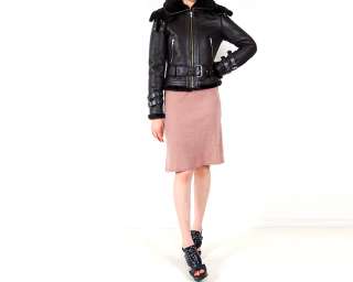 New RUNWAY Womens shearling lamb skin leather mustang fur jacket belt 