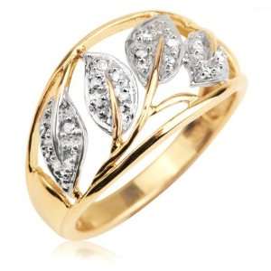   Gold 1/10cttw Diamond Accented Floral Leave and Stem Band 5.5 Jewelry