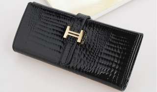 New elegant fashion Women black Wallet Genuine Leather clutch Purse 