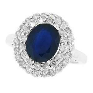40ct Oval Cut Genuine Sapphire Ring with Diamonds in 14kt White Gold 