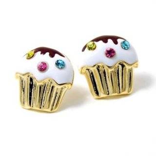 Juicy Inspired 1/2 Flat Gold Cupcake Stud Earrings with Sparkling 