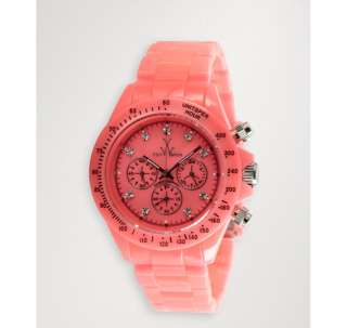   pink plastic Fluo Plasteramic chronograph link bracelet watch