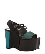 Fendi green grosgrain colorblock split platform wedges style 