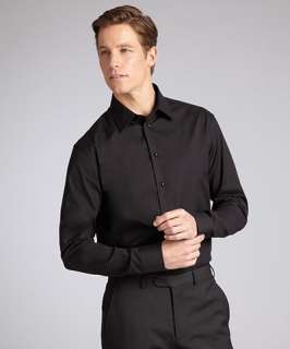 Armani black stretch cotton point collar dress shirt