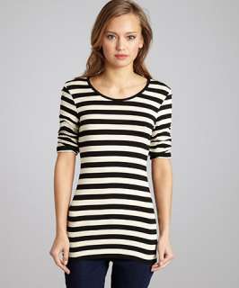 Bailey 44 black and cream stripe Sharpei pleat sleeve t shirt