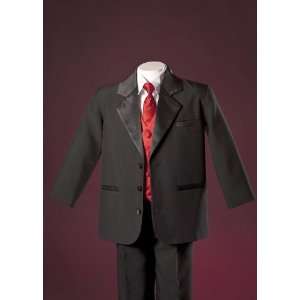  Boys 2 Button Notch Tuxedo With Red Vest Set Everything 