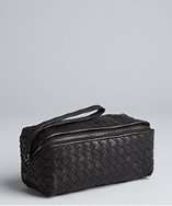 Bottega Veneta black intrecciato leather zip cosmetic bag style 