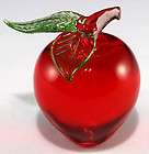 Apple Glass Fruit Red with Green Leaves Figurine