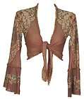 brown bolero by michal negrin with floral print lace strips