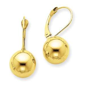  14k Polished 10mm Ball Leverback Earrings Jewelry