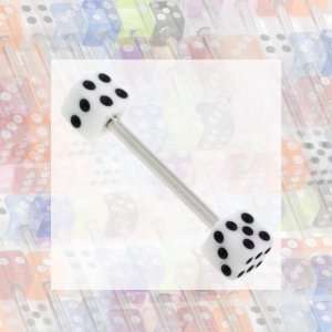 WHITE   Casino Dice Tongue Ring Barbell Jewelry