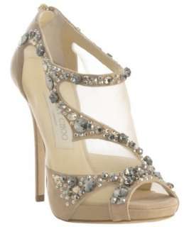 Jimmy Choo beige suede and mesh jeweled Quinze sandals   up 