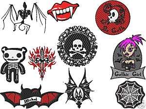 Cute Gothic Teen Punk Skull Embroidery Designs  