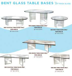 BENT GLASS TABLE BASES 1/2 THICK CLEAR TEMPERED GLASS VARIOUS SHAPES 