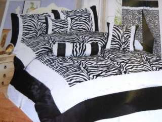 15 pc Black/White Silk Zebra Comforter & Drape Set KING  