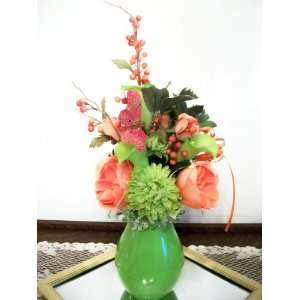  Green Mum and Orange Rose Vase Arrangement