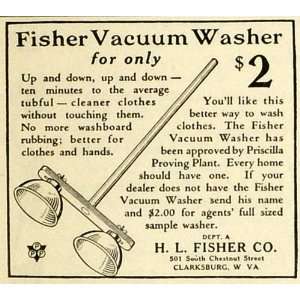  1928 Ad H L Fisher Co Clarksburg Vacuum Washer Cleaning Washing 