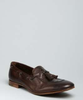 Prada chocolate leather tassel detail boatstitched loafers   