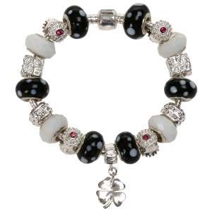 silver lampwork glass cats eye crystal European bracelet beads charms 