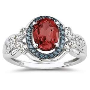  Garnet and Blue and White Diamond Ring in 10K White Gold 