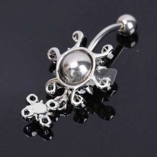 cute Pink Rhinestone Flower Curved Barbells Navel Belly Button Ring 