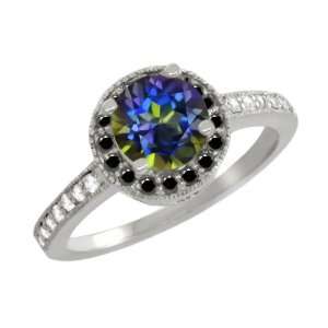   Ct Round Blue Mystic Topaz Black Diamond 10K White Gold Ring Jewelry