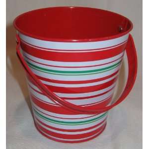  Candy Striped Christmas Gift Tin Pail or Candy Bucket 4.5 