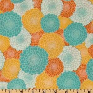  Blooms Turquoise/Orange Fabric By The Yard Arts, Crafts & Sewing