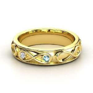 Infinite Love Ring, 14K Yellow Gold Ring with Blue Topaz & Diamond