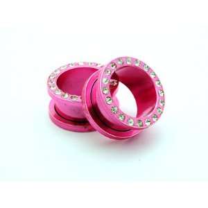    Pink Steel Cz Screw on Tunnels   0g   8mm   Sold As a Pair Jewelry