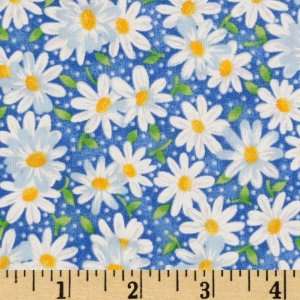  43 Wide Daisy Delight Blossoms Blue Fabric By The Yard 