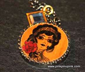 Tattoo Gypsy Rose Wood Necklace Punk Vintage Pinup Spitfire Girl 