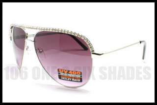 AVIATOR Sunglasses with Rhinestone SILVER Frame