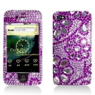   4S Purple Flower Lace Rhinestone Faceplate Diamond Crystal Case Cover