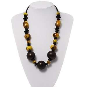  Chunky Graduated Wood Bead Cotton Cord Necklace   58cm 