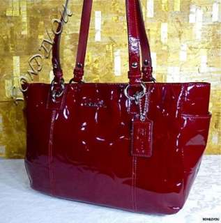 NWT COACH DARK CHERRY RED GLAM PATENT LEATHER EMBOSSED SIGNATURE LARGE 
