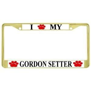  I Love My Gordon Setter Paw Prints Dog Gold Metal License 