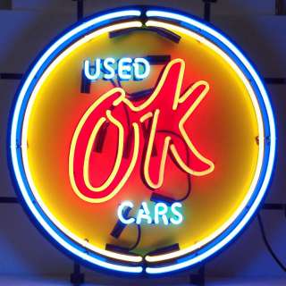 Chevy Vintage OK Used Cars Neon Sign Gm American Auto Light Garage Man 